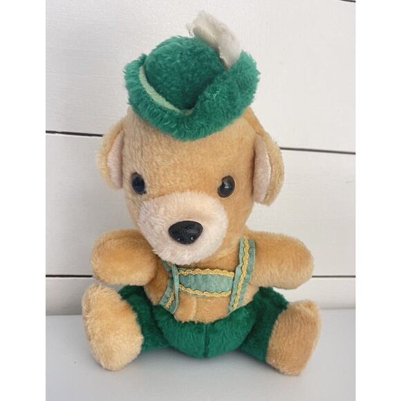 Vtg Superior Toy & Novelty German Bear 10” Plush Tan/Green Overalls Toy Carnival - Picture 1 of 7